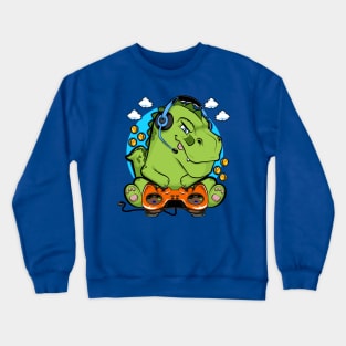 dinosaur t rex gamer, game addicts Crewneck Sweatshirt